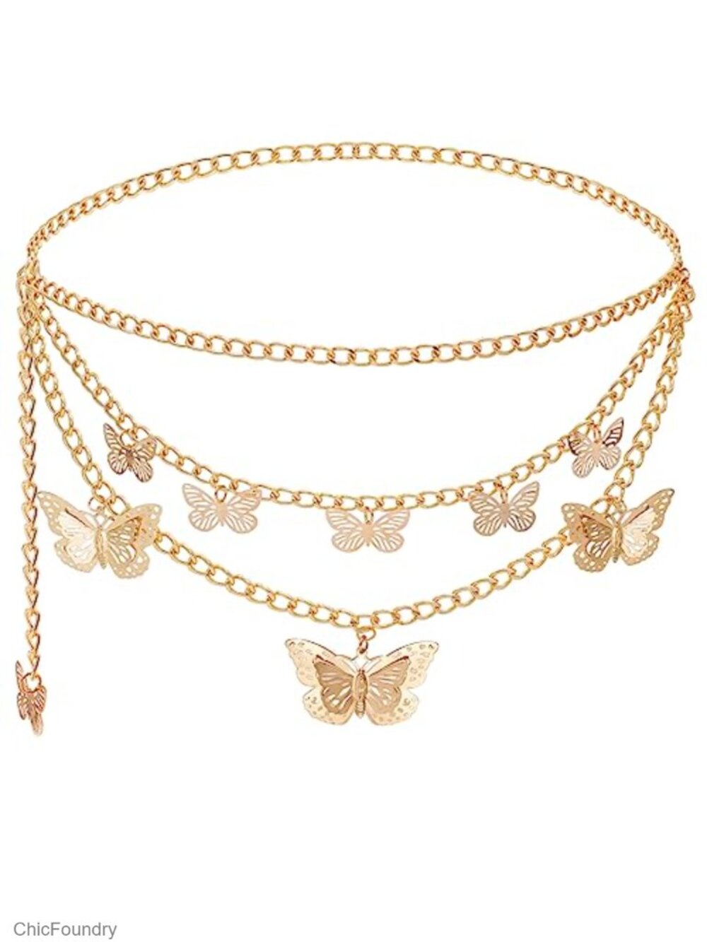 Multi-Layer Butterfly Waist Chain Hollowed Out Pendant Retro Body Jewelry